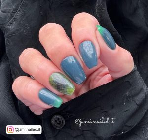 Light Green And Blue Nails