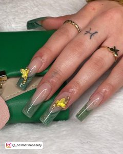 Light Green And Gold Nails