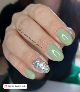Light Green Nails With Design