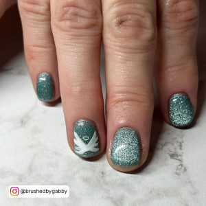 Light Green Nails With Glitter