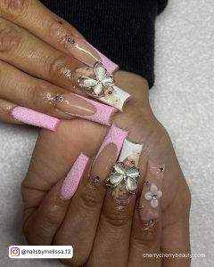 Light Pink Acrylic Nails With Butterflies