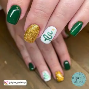 Lime Green And Gold Nails