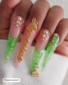 Lime Green Nails With Glitter