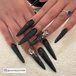 Long Black Nail Ideas With Glitter