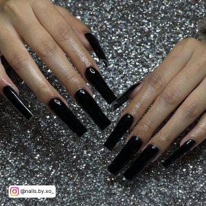 Long Black Nails Ideas In Square Shape
