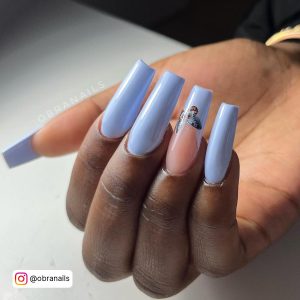 Long Blue Nails With Diamonds