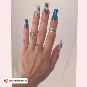 Long Coffin Acrylic Nails Blue
