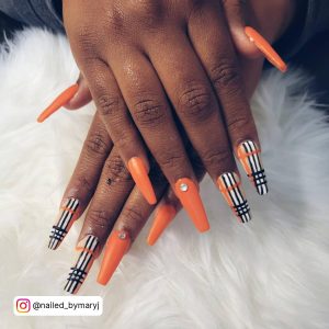 Long Orange Coffin Nails