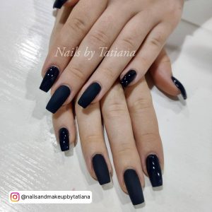 Long Square Nails Black With Two Nails In Matte Finish