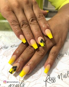 Long Yellow Coffin Nails