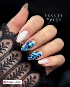 Marble Blue And White Nails