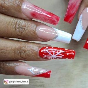 Marble Red And White Nails