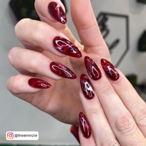 Marble Red Nails
