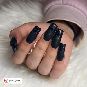 Matte Black Square Nails With Shiny Tips