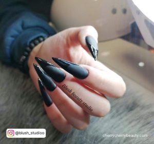 Matte Black Stiletto Nails With Shiny Tips