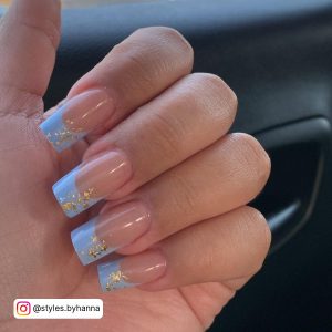 Matte Blue And Gold Nails