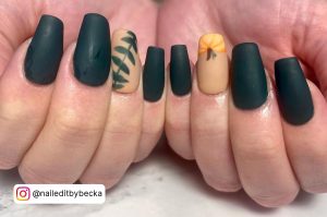 Matte Green And Gold Nails