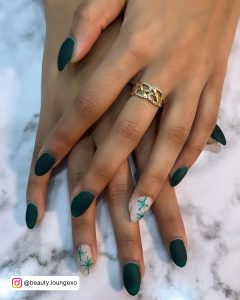 Matte Green Nails With Gold