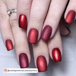 Matte Red Nails With Diamonds