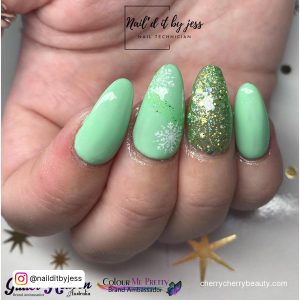 Mint Green Acrylic Nails With Glitter