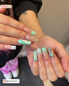 Mint Green Acrylic Nails With Glitter