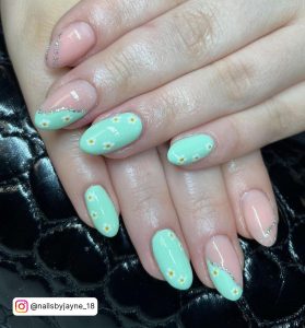 Mint Green And Pink Nails