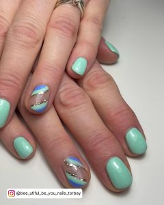Mint Green French Tip Nails