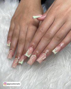Mint Green Nails With Glitter