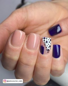 Nail Art Dark Blue With Nude Combination