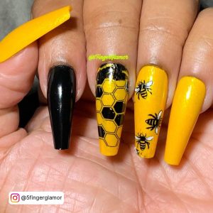 Nail Art Designs Yellow And Black With Honey Bees