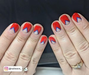 Nail Art Red And Blue For Short Length