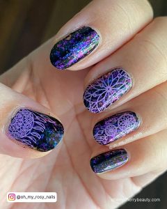 Nail Designs Black And Purple In Almond Shape