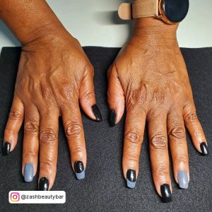 Nail Designs Gray And Black In Square Shape