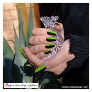 Nail Designs Green And Black In Coffin Shape