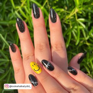 Nail Designs Yellow And Black With White Design