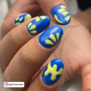 Nails Blue And Yellow