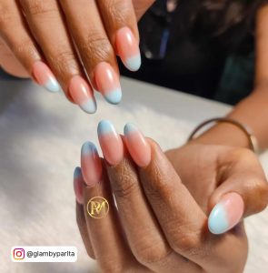 Nails Ombre Blue In Almond Shape