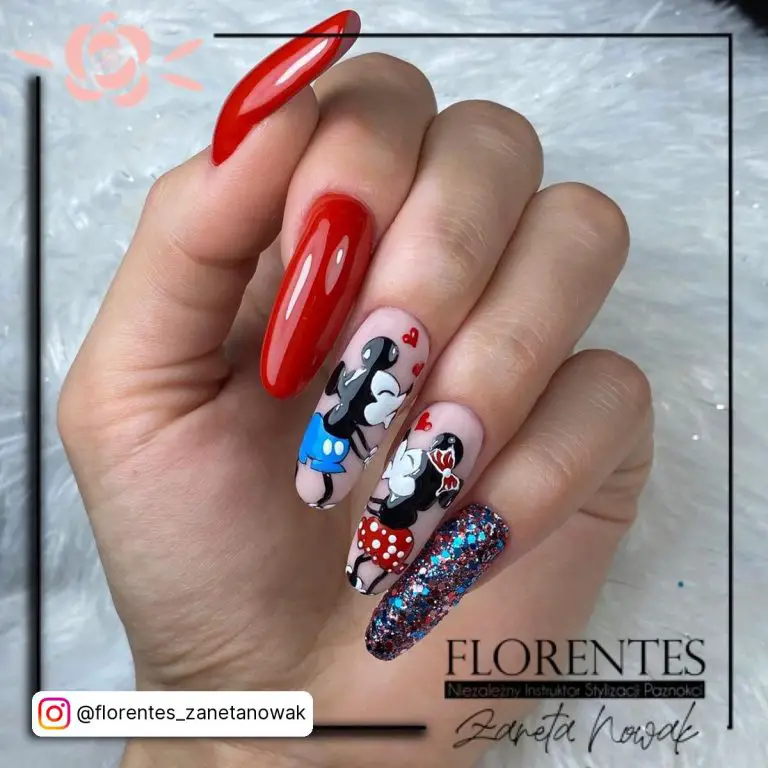 Nails Red White And Blue With Mickey Mouse Characters