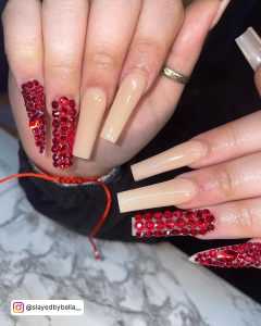Nails Red With Diamonds