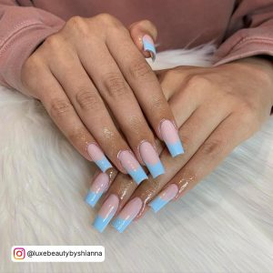 Nails Sky Blue French Tip 1.5 With Nude Base Coat