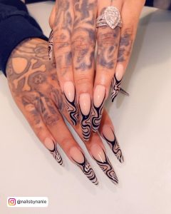 Nails With Black Swirls On Tips