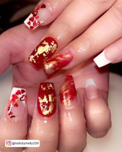 Nails With Red And Gold