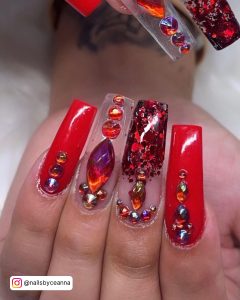 Nails With Red Rhinestones