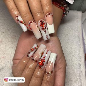 Nails With Rhinestone Designs Go With Red Hair