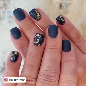 Navy Blue And Gold Acrylic Nails
