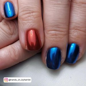 Navy Blue And Red Nail Designs With Chrome Finish