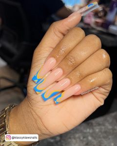 Navy Blue And Yellow Nails
