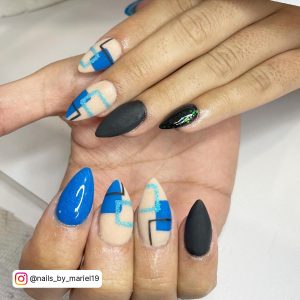 Navy Blue French Tip Nails Almond
