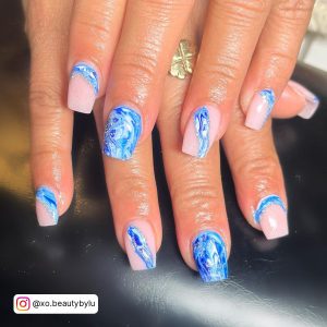 Navy Blue Nails With Marble