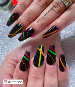 Neon Black Nails With Lines